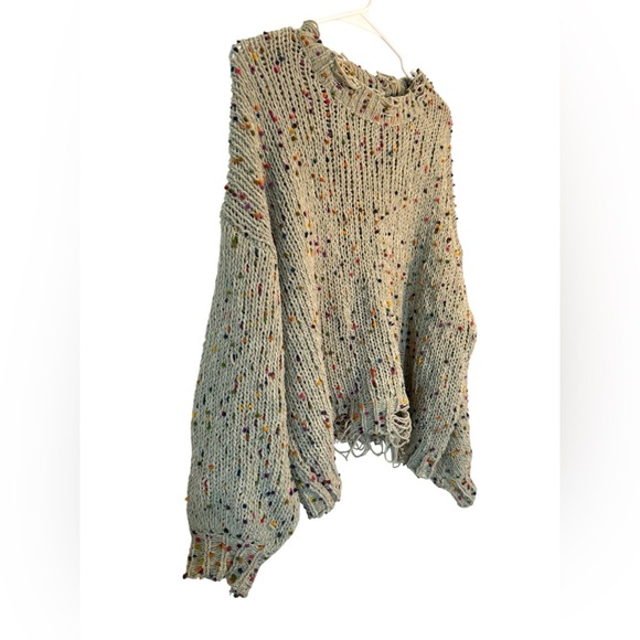 POL Multicolor Speckled Knit Sweater Distressed Collar Cuffs Artsy Hem Size L - Picture 2 of 9